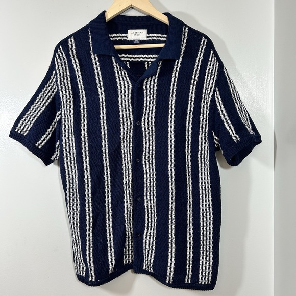 American Eagle Outfitters Other - American Eagle Sweater Polo Shirt Mens Medium Blue Crochet Button Through